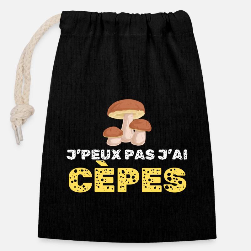 Je Pas J Ai Cèpes - Sac cadeau en coton avec cordon (14 x 20 cm) - noir