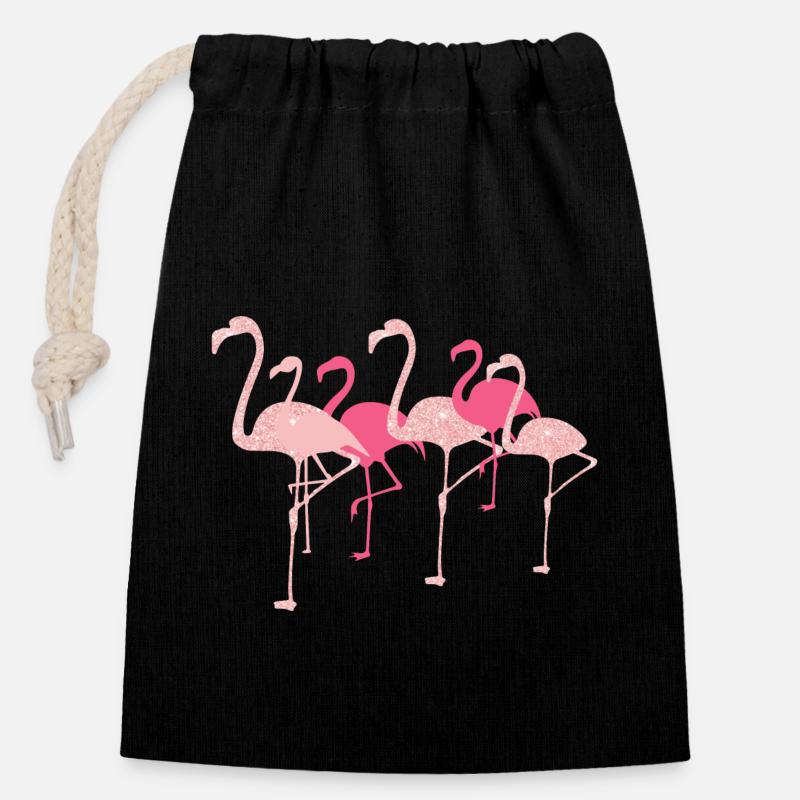 Flamingo Flamingo - Verschließbarer Geschenkbeutel aus Baumwolle (14x20cm) - Schwarz
