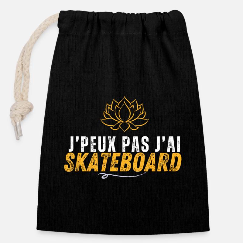 skateboard je peux pas j'ai skateboard - Sac cadeau en coton avec cordon (14 x 20 cm) - noir