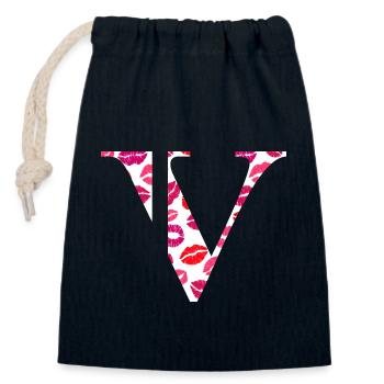 Letter v kisses - Closable cotton gift bag (14x20cm) - navy - Front