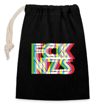 FCK NZS - Closable cotton gift bag (14x20cm) - black - Front
