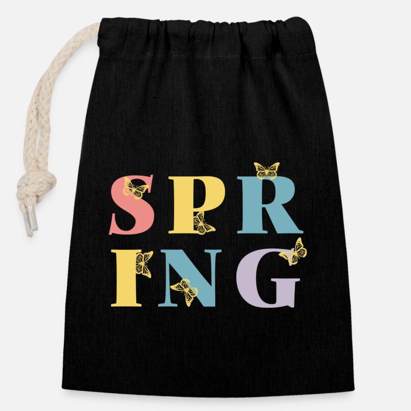 Enfin le printemps ! - Sac cadeau en coton avec cordon (14 x 20 cm) - noir