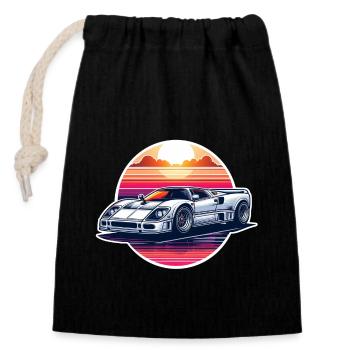 Oldtimer Sonnenuntergang - Verschließbarer Geschenkbeutel aus Baumwolle (14x20cm) - Schwarz - Vorne