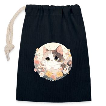 Chat trop mignon - Sac cadeau en coton avec cordon (14 x 20 cm) - bleu marine - Devant