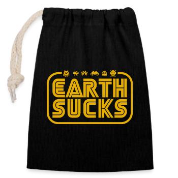 Earth Sucks - Closable cotton gift bag (14x20cm) - black - Front
