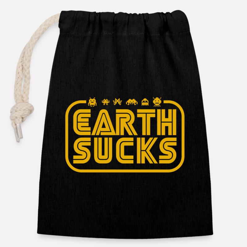 Earth Sucks - Closable cotton gift bag (14x20cm) - black