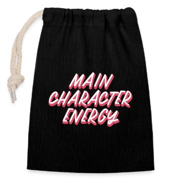 Main Character Energy - Closable cotton gift bag (14x20cm) - black - Front