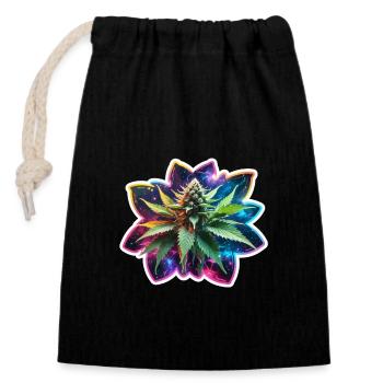 Plante de chanvre scintillante colorée - Sac cadeau en coton avec cordon (14 x 20 cm) - noir - Devant