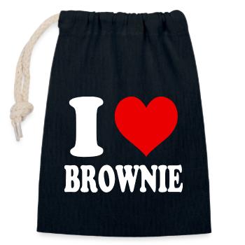 Ich liebe Brownie-Herz Lustig Witzig - Verschließbarer Geschenkbeutel aus Baumwolle (14x20cm) - Navy - Vorne