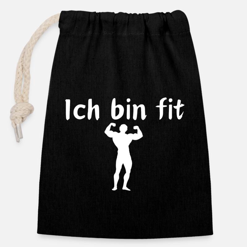 Ich bin fit - Verschließbarer Geschenkbeutel aus Baumwolle (14x20cm) - Schwarz