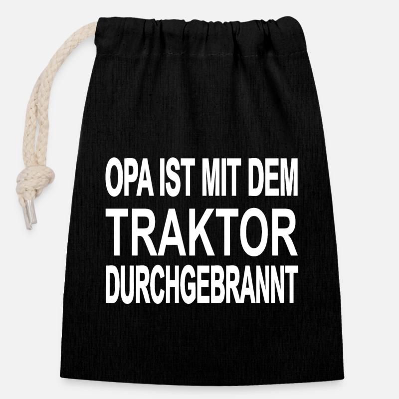 Traktor - Verschließbarer Geschenkbeutel aus Baumwolle (14x20cm) - Schwarz