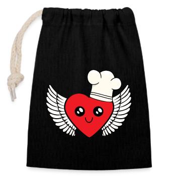 Chef heart heavenly cooking host cook - Closable cotton gift bag (14x20cm) - black - Front