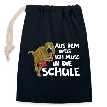Aus dem Weg ich muss in die Schule Dino - Verschließbarer Geschenkbeutel aus Baumwolle (14x20cm) - Navy - Vorne