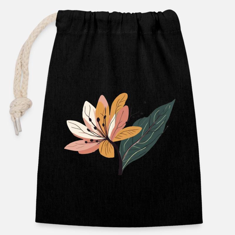 Flower Lily Minimalist - Closable cotton gift bag (14x20cm) - black