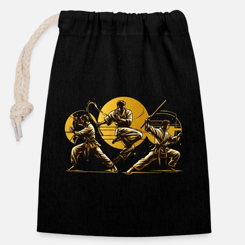 Kung-fu - Sac cadeau en coton avec cordon (14 x 20 cm) - noir