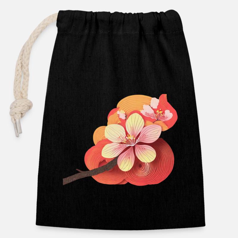 Cherry blossom - Closable cotton gift bag (14x20cm) - black