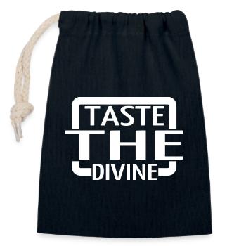 Saveurs riches Variété de saveurs Citations de bonheur culinaire - Sac cadeau en coton avec cordon (14 x 20 cm) - bleu marine - Devant