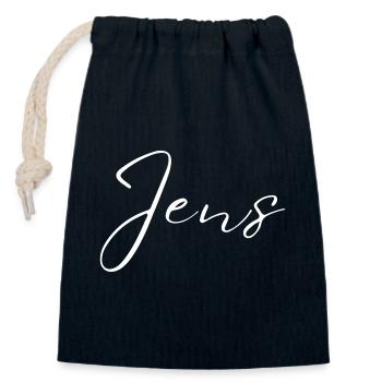 Nom Jens avec J Nom du garçon Garçon Naissance Bébé garçon - Sac cadeau en coton avec cordon (14 x 20 cm) - bleu marine - Devant