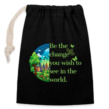 Climate Awareness. Be the change. - Closable cotton gift bag (14x20cm) - black - Front