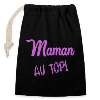 MAMAN. FÊTE DES MÈRES - Sac cadeau en coton avec cordon (14 x 20 cm) - noir - Devant