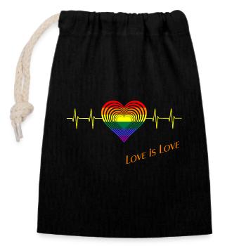 Love is Love, LGBT, Gay, CSD, Pride - Verschließbarer Geschenkbeutel aus Baumwolle (14x20cm) - Schwarz - Vorne