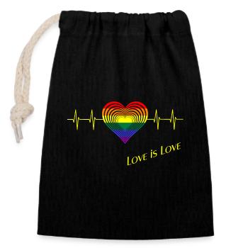 LGBT, Love is Love - Verschließbarer Geschenkbeutel aus Baumwolle (14x20cm) - Schwarz - Vorne