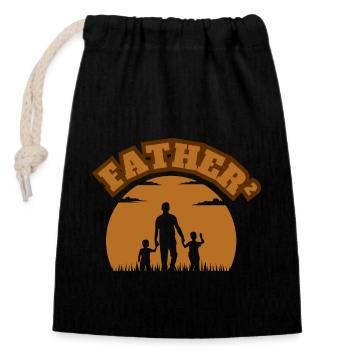 Père² 2 Enfants Marron - Sac cadeau en coton avec cordon (14 x 20 cm) - noir - Devant