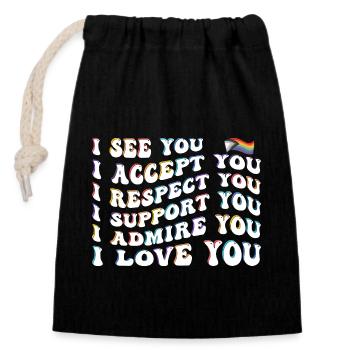 Proud Ally: I Accept, Respect, Support, Admire, - Closable cotton gift bag (14x20cm) - black - Front