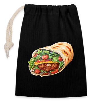 Kebab roll - Closable cotton gift bag (14x20cm) - black - Front