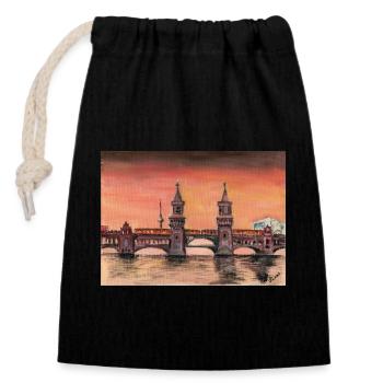 Oberbaum Bridge - Closable cotton gift bag (14x20cm) - black - Front