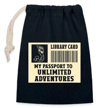 Library Card My Pass to Unlimited - Closable cotton gift bag (14x20cm) - navy - Front