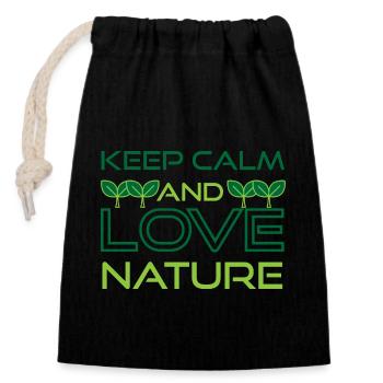 Keep Calm and Love Nature - Closable cotton gift bag (14x20cm) - black - Front