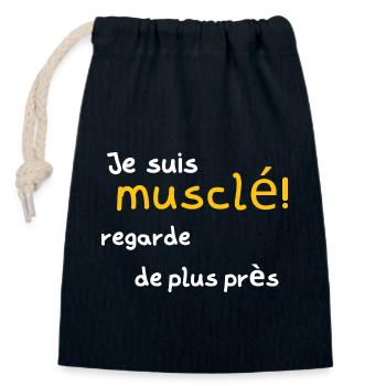 I'm muscular take a closer look - Closable cotton gift bag (14x20cm) - navy - Front