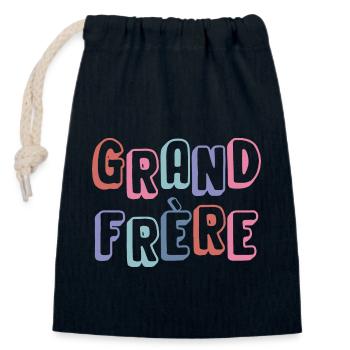 grand frère - nouveau né famille - Sac cadeau en coton avec cordon (14 x 20 cm) - bleu marine - Devant