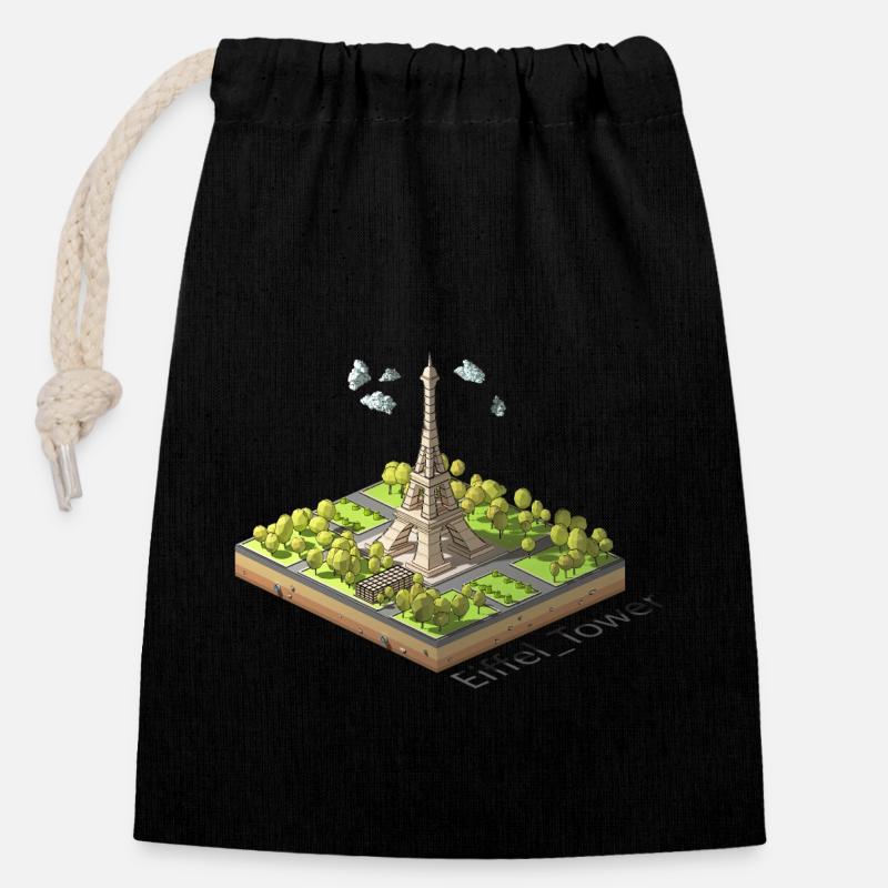 Tour Eiffel low poly géométrique - Sac cadeau en coton avec cordon (14 x 20 cm) - noir