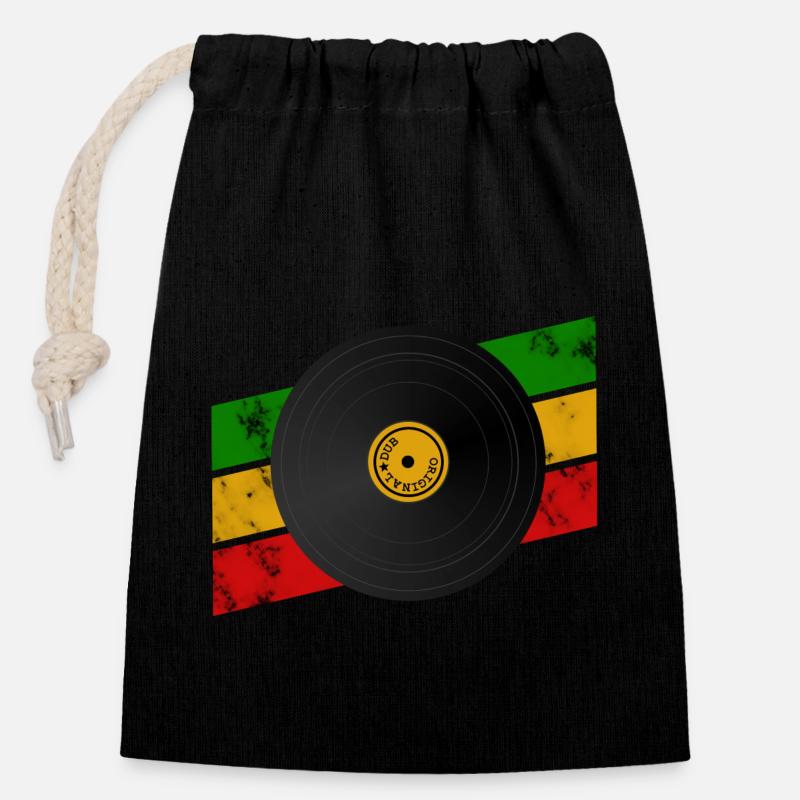 Disque de Dub Reggae - Sac cadeau en coton avec cordon (14 x 20 cm) - noir