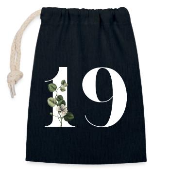 Numéro 19 floral vert -19e anniversaire floral - Sac cadeau en coton avec cordon (14 x 20 cm) - bleu marine - Devant