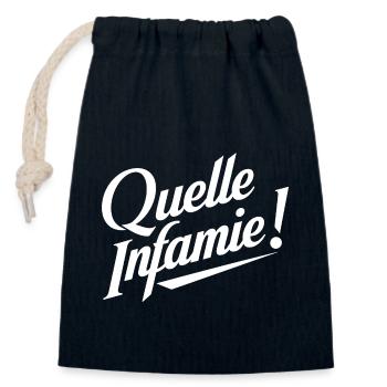 Quelle infamie - Sac cadeau en coton avec cordon (14 x 20 cm) - bleu marine - Devant