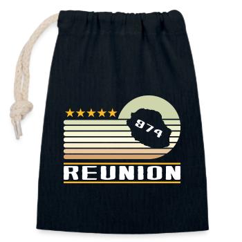 idee cadeau design carte ile de la reunion 974 - Sac cadeau en coton avec cordon (14 x 20 cm) - bleu marine - Devant