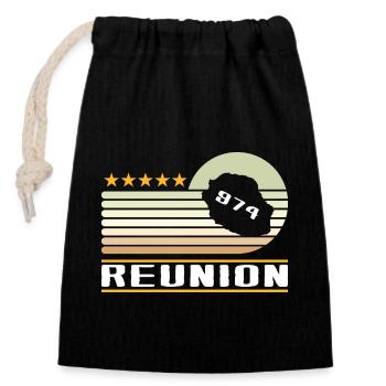idee cadeau design carte ile de la reunion 974 - Sac cadeau en coton avec cordon (14 x 20 cm) - noir - Devant