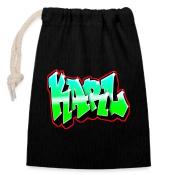 GRAFFITI KARL VERT et ROUGE made by Max le Tagueur - Sac cadeau en coton avec cordon (14 x 20 cm) - noir - Devant