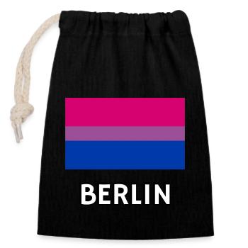 Bi Pride Flagge Berlin - Verschließbarer Geschenkbeutel aus Baumwolle (14x20cm) - Schwarz - Vorne