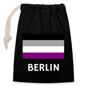 Asexualität Pride Flagge Berlin - Verschließbarer Geschenkbeutel aus Baumwolle (14x20cm) - Schwarz - Vorne