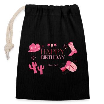 Pink Cute Rodeo Cowboy girl Happy Birthday - Closable cotton gift bag (14x20cm) - black - Front