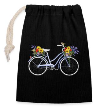 Fahrrad mit Lavendel - Verschließbarer Geschenkbeutel aus Baumwolle (14x20cm) - Schwarz - Vorne