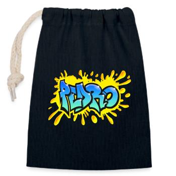 PEDRO Graffiti splash yellow name printable - Closable cotton gift bag (14x20cm) - navy - Front
