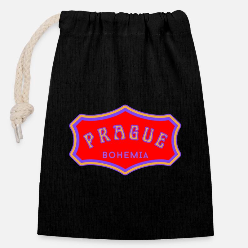 Prague - Sac cadeau en coton avec cordon (14 x 20 cm) - noir