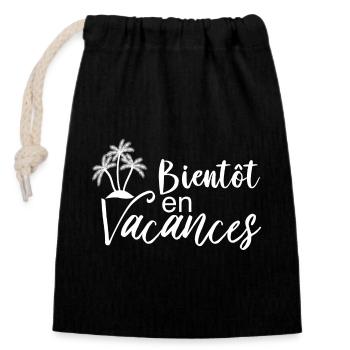 Bientôt en vacances - Sac cadeau en coton avec cordon (14 x 20 cm) - noir - Devant