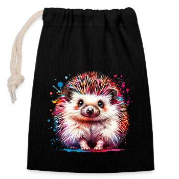 Hérisson - Sac cadeau en coton avec cordon (14 x 20 cm) - noir - Devant
