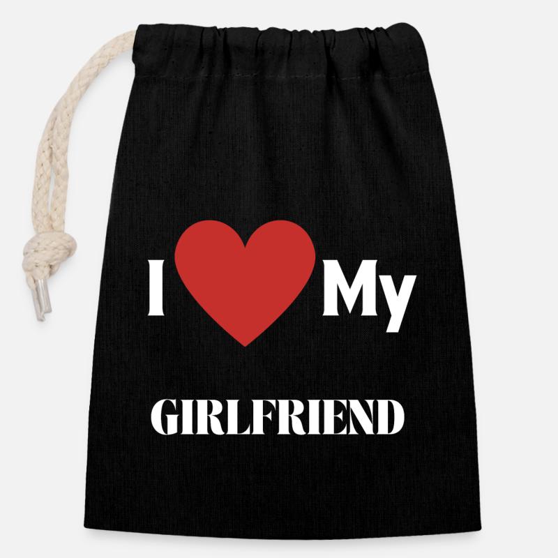 J’aime ma copine - Sac cadeau en coton avec cordon (14 x 20 cm) - noir